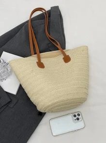 女士草編編織手提包大海灘編織單肩包錢包草編手提包