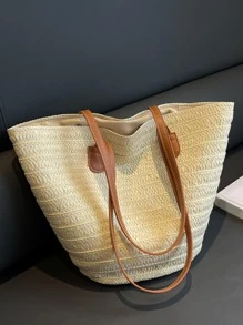 女士草編編織手提包大海灘編織單肩包錢包草編手提包