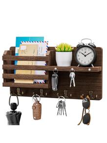 SWTYMIKI Key Holder For Wall With Magnet Hanging, Rustic Wooden Mail Holder With Key Hooks Wall Mounted Key Hanger Organizer For Entryway, Mudroom, Hallway, Bedroom, Living Room And Office - màu nâu - Xem 2