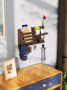 SWTYMIKI Key Holder For Wall With Magnet Hanging, Rustic Wooden Mail Holder With Key Hooks Wall Mounted Key Hanger Organizer For Entryway, Mudroom, Hallway, Bedroom, Living Room And Office - màu nâu - Xem 3