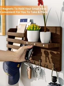 SWTYMIKI Key Holder For Wall With Magnet Hanging, Rustic Wooden Mail Holder With Key Hooks Wall Mounted Key Hanger Organizer For Entryway, Mudroom, Hallway, Bedroom, Living Room And Office - màu nâu - Xem 5