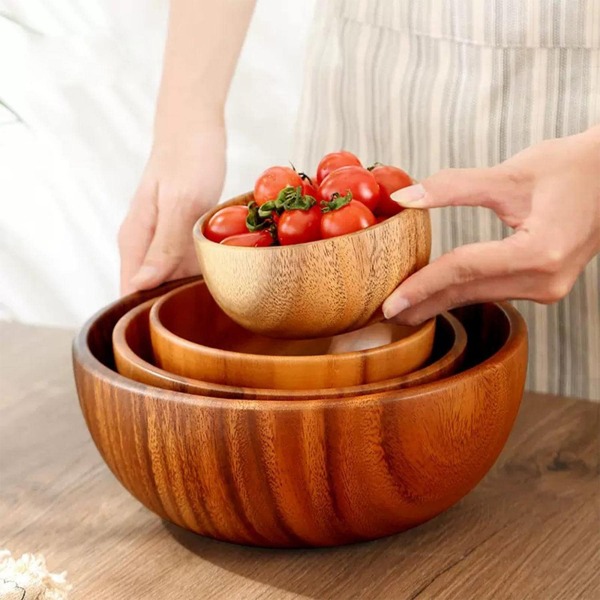 AIUHI 1pc Wood Bowl, Wooden Salad Bowl, Large Wood Bowl For Food, Fruits, Salads And Decoration For Gifts School Supplies,Christmas Gift