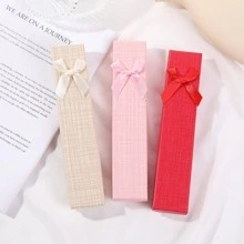 1 hộp quà trang sức hình chữ nhật có trang trí nơ, thích hợp để đóng gói vòng cổ, vòng tay và các phụ kiện khác cho ngày lễ tình nhân - hộp dây chuyền dài - Xem 3