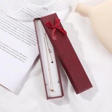 1 hộp quà trang sức hình chữ nhật có trang trí nơ, thích hợp để đóng gói vòng cổ, vòng tay và các phụ kiện khác cho ngày lễ tình nhân - hộp dây chuyền dài - Xem 5