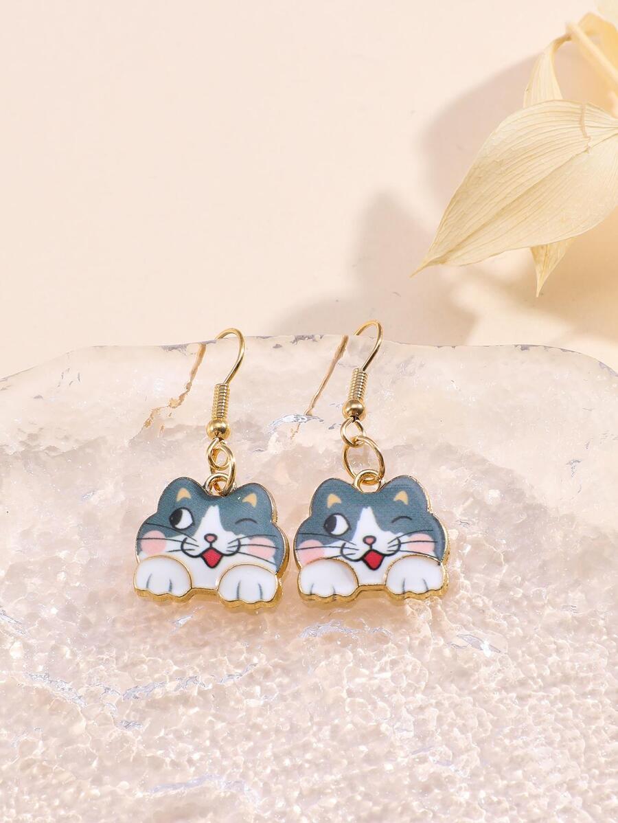 Cat Drop Earrings - Multicolor - View 1