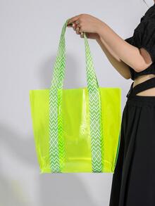 Yellow Pvc Clear Fashionable Beach Travel Tote Bag - Yellow - View 3