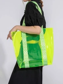 Yellow Pvc Clear Fashionable Beach Travel Tote Bag - Yellow - View 4