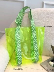 Yellow Pvc Clear Fashionable Beach Travel Tote Bag - Yellow - View 7