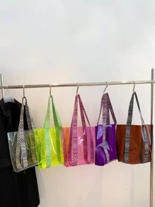 Yellow Pvc Clear Fashionable Beach Travel Tote Bag - Yellow - View 1