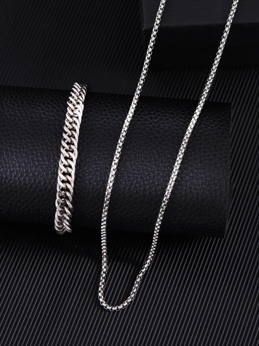 2入組/套時尚極簡首飾套裝適合男士日常裝飾 - 銀色 - 查看 1