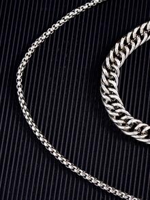 2入組/套時尚極簡首飾套裝適合男士日常裝飾 - 銀色 - 查看 3