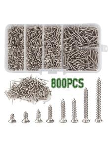 800入組M2不銹鋼自攻螺絲各種各樣成套工具拍打螺絲各種各樣成套工具鎖木線指甲螺絲套裝自鎖木線指甲螺絲套裝 - 銀色 - 查看 1