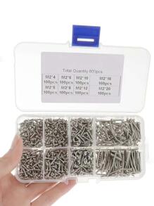 800入組M2不銹鋼自攻螺絲各種各樣成套工具拍打螺絲各種各樣成套工具鎖木線指甲螺絲套裝自鎖木線指甲螺絲套裝 - 銀色 - 查看 2