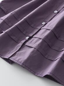 Young Girl Contrast Eyelet Embroidery Statement Collar Puff Sleeve Dress - Purple - View 7