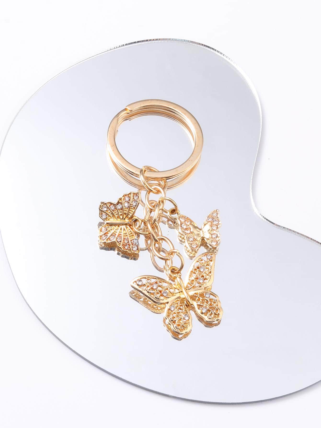 Elegant Butterfly Charm Keychain Car Accessories Bag Charm School Cute Goth Y2k Bag Accessories Lanyards With Id Holder Car Accessories Bag Charms Gifts For Mother, Father, Graduation, And Teacher - Gold - View 1