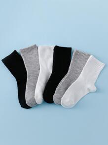 6pairs Kids Solid Sports Crew Socks - Multicolor - View 1