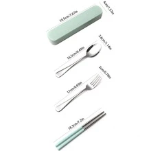 3pcs/set Stainless Steel Cutlery Set With Box, Modernist Blue Portable Cutlery Set For Kitchen - Blue - View 2