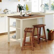 MERAX Solid Wood Rustic 3-Piece 45 Inch Kitchen Island Set With 2 Seatings, Rubber Wood Butcher Block Dining Table Set Prep Table Set With 2 Open Shelves For Small Places - 米色 - 查看 1