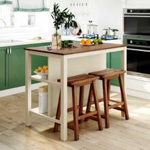 MERAX Solid Wood Rustic 3-Piece 45 Inch Kitchen Island Set With 2 Seatings, Rubber Wood Butcher Block Dining Table Set Prep Table Set With 2 Open Shelves For Small Places - 米色 - 查看 11