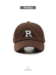 1件男女適用的遮陽透氣棒球帽,上面繡有r字母,在戶外運動時戴 - 咖啡棕 - 查看 2