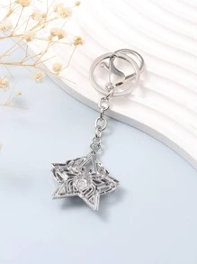 Men Spider & Star Charm Keychain - Silver - View 3
