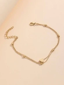 1入組時尚心和珠子裝飾分層腳鏈鏈條適合女士適用於度假 - 金色 - 查看 4