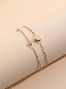 1入組時尚心和珠子裝飾分層腳鏈鏈條適合女士適用於度假 - 金色 - 查看 2