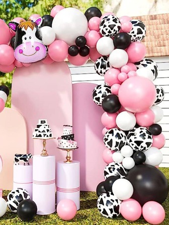 76入組奶牛圖案裝飾氣球花環，派對用彩色創意氣球花環