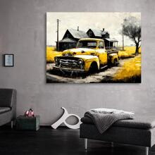 Yellow Rustic Barn Old Truck Rural Canvas Print Rattletrap Vetern Car forCountryside Farmhouse Wall Decor, Modern Vintage Bubbling Car Wall Art, & Yellow Truck Painting Framed Artwork for Home -Farm Wall Decor - DW0007 - 查看 4