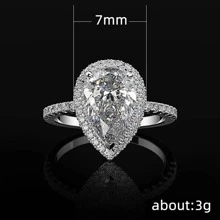 1 chiếc nhẫn hình giọt nước đính đá Zirconia lấp lánh, quà tặng trang sức cho nữ, nhẫn cưới/nhẫn đính hôn. - Bạc - Xem 6