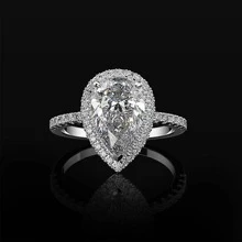 1 chiếc nhẫn hình giọt nước đính đá Zirconia lấp lánh, quà tặng trang sức cho nữ, nhẫn cưới/nhẫn đính hôn. - Bạc - Xem 1