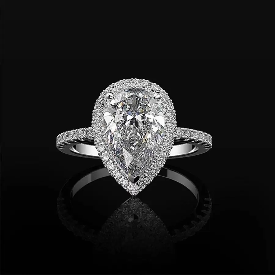 1 chiếc nhẫn hình giọt nước đính đá Zirconia lấp lánh, quà tặng trang sức cho nữ, nhẫn cưới/nhẫn đính hôn. - Bạc - Xem 1