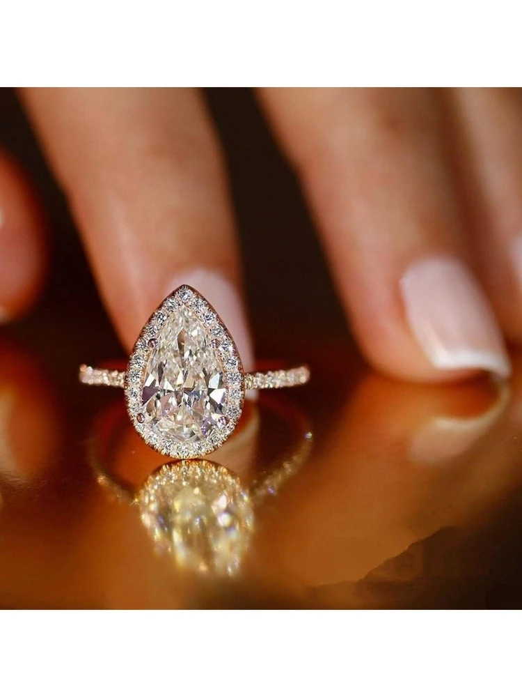 1pc Creative Sparkling Zirconia Water Drop Shaped Ring, Jewelry Gift For Women, Wedding/Engagement Ring