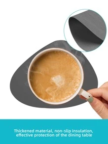 8pcs/Set Leather Nordic Creative Coasters, Water-Resistant, Oil-Proof, Anti-Slip, Heat-Insulating Asymmetrical Teardrop Shaped Cup Mats & Table Mats - Dark Grey - View 5