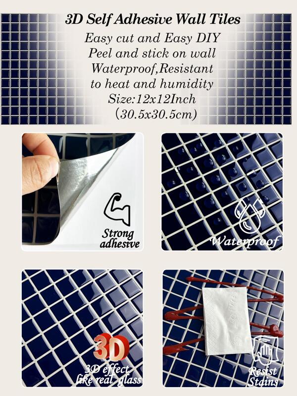 10 sheets waterproof and easy DIY peel and stick wall tiles for kitchen