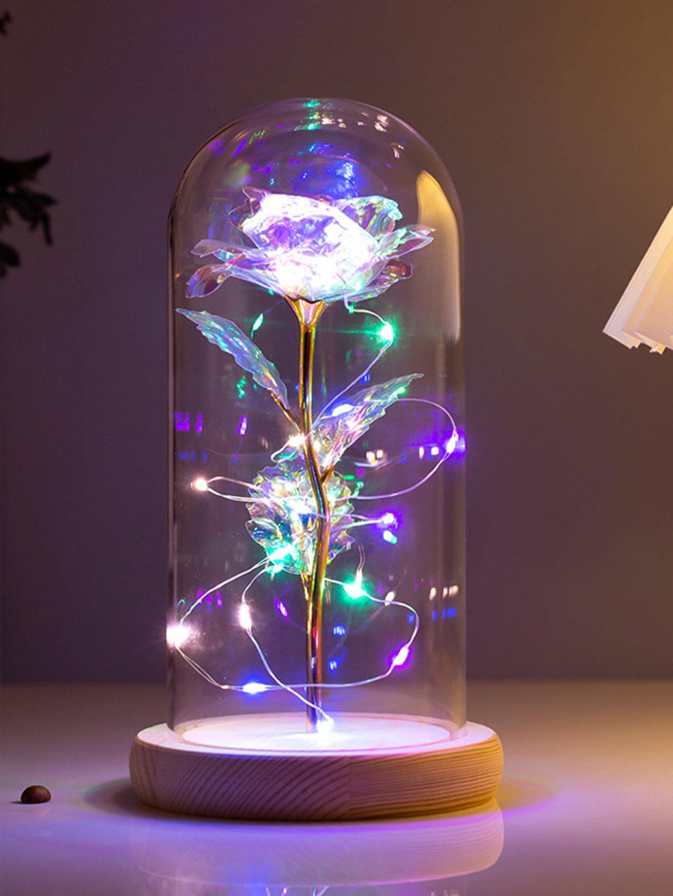 1 pieza Lámpara de escritorio LED de vidrio escritorio romántico con diseño de flor para regalo - Multicolor - Ver 1