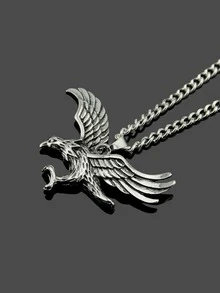 Men Eagle Charm Necklace - Silver - View 1