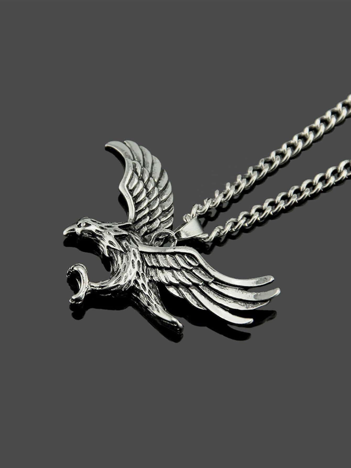 Men Eagle Charm Necklace - Silver - View 1