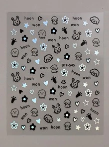 FULL BEAUTY 3d 月亮星星指甲貼雷射全像指甲密封自黏金心貼花天體裝飾美甲滑塊 - 黑與白 - 查看 2