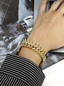 1入組嘻哈鋅合金水鑽裝飾項鍊適合男士女士日常裝飾 - 金黃色 - 查看 4