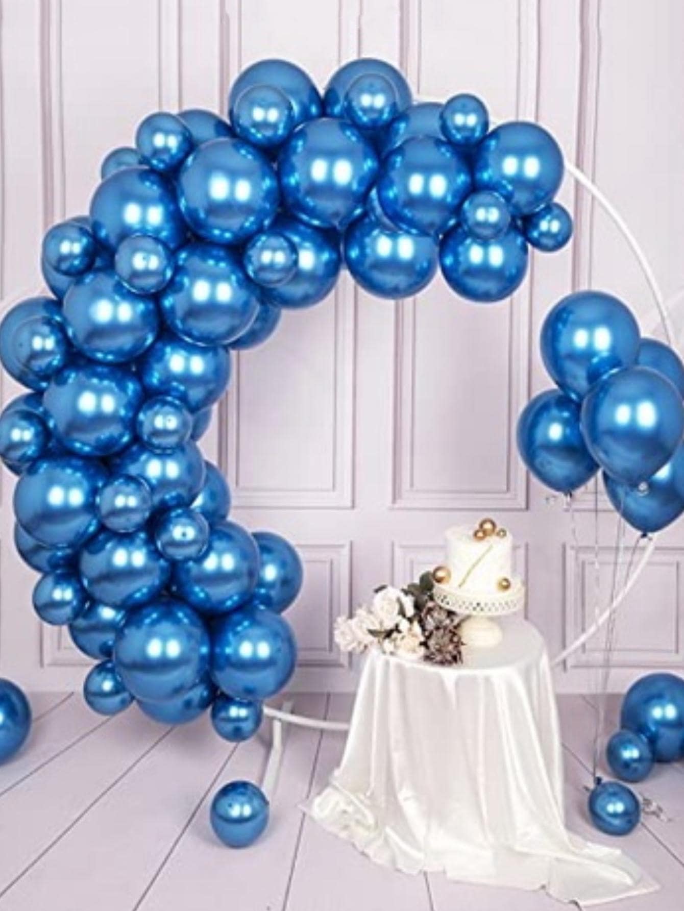 60 Ballons Bleu, Blanc Et Champagne Métallisés 12 Pouces - Lot Pour Décoration Fête, Anniversaire, Mariage