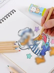 12pcs Cartoon Bear Print Pencil, Green Wood Colored Pencil For Painting - Green - View 6