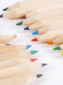 12pcs Cartoon Bear Print Pencil, Green Wood Colored Pencil For Painting - Green - View 3