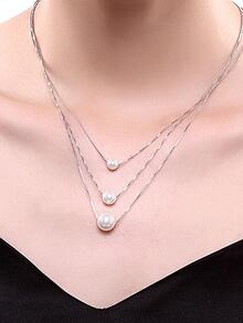 LEKANI Vòng cổ nhiều lớp bằng bạc Sterling trang trí ngọc trai giả - trắng - Xem 3