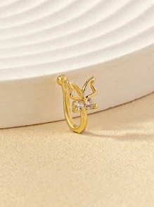1 件装金属简约设计水钻蝴蝶鼻夹，适合女士 - 金黃色 - 查看 3