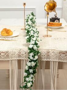 1/2/5件/包 95英寸人造花植物 45头假玫瑰藤蔓花 家居酒店办公室婚礼派对花园工艺艺术装饰 - 白色 - 查看 6