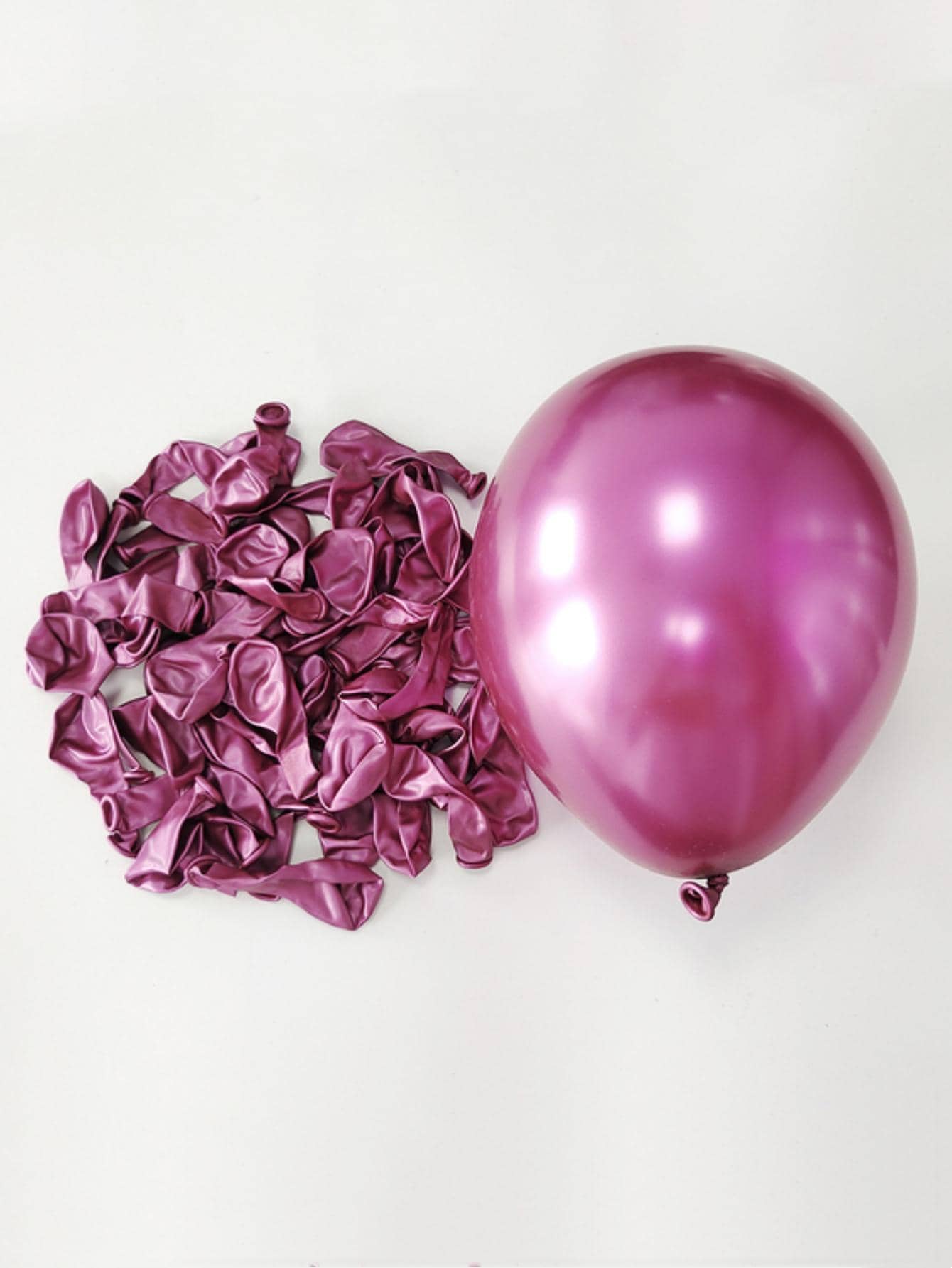 50入組10寸乳膠小氣球熱粉色婚禮快樂生日乳膠金屬質感鉻合金小氣球裝飾用品 - 玫紅色 - 查看 1