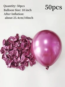 50入組10寸乳膠小氣球熱粉色婚禮快樂生日乳膠金屬質感鉻合金小氣球裝飾用品 - 玫紅色 - 查看 2