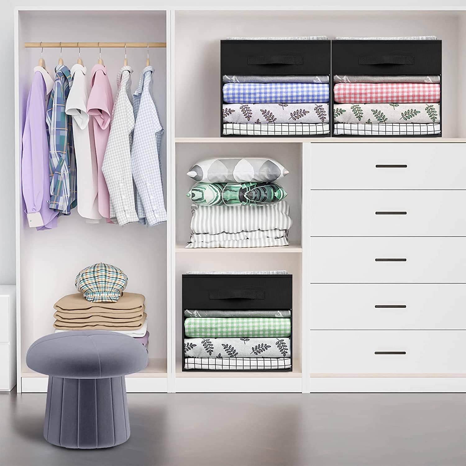 DIMJ Storage Cubes, 12 Inch Cube Storage Bins with Front Window, Fabric Baskets for Shelves, Foldable Cube Storage Organizer Bins, Closet Organizers and Storage for Home, Office, 3 Packs - 黑色 - 查看 1