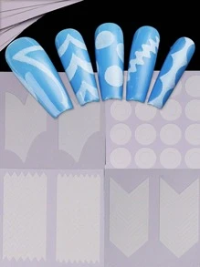 FULL BEAUTY 18張修指甲貼紙條紋線指導DIY指甲DIY裝飾模板&1黑色鑷子 - 白色 - 查看 3